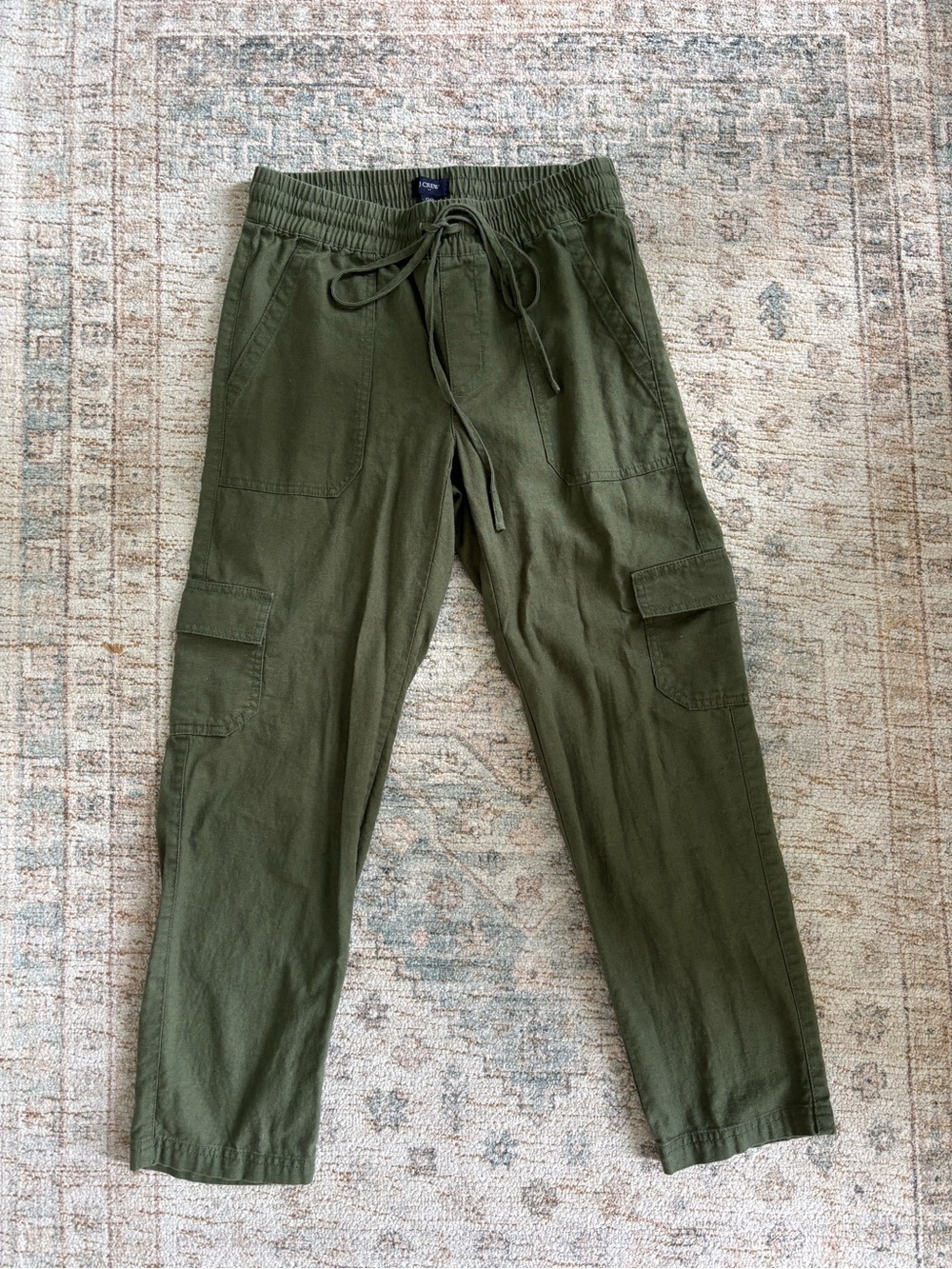 J. Crew Factory Linen Olive Drawstring Cargo Joggers 00